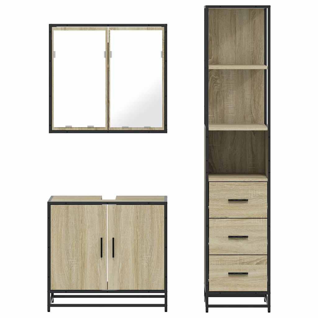 vidaXL Set mobilier de baie, 3 piese, stejar sonoma, lemn prelucrat vidaXL Set mobilier de baie, 3 piese, stejar sonoma, lemn prelucrat