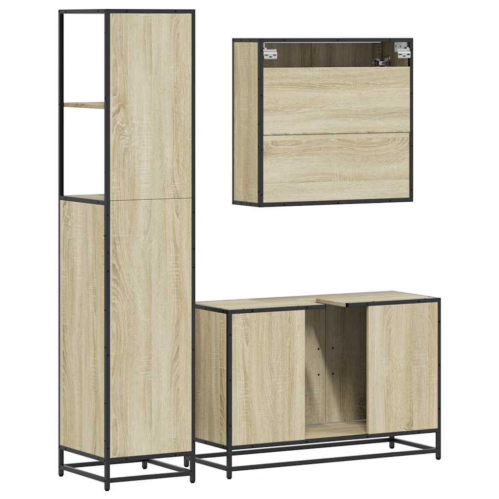 vidaXL Set mobilier de baie, 3 piese, stejar sonoma, lemn prelucrat vidaXL Set mobilier de baie, 3 piese, stejar sonoma, lemn prelucrat