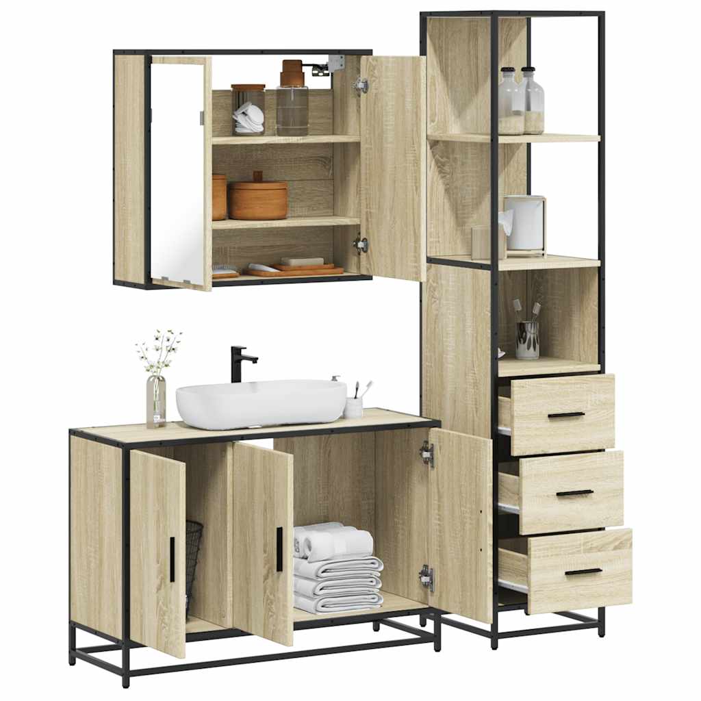 vidaXL Set mobilier de baie, 3 piese, stejar sonoma, lemn prelucrat vidaXL Set mobilier de baie, 3 piese, stejar sonoma, lemn prelucrat