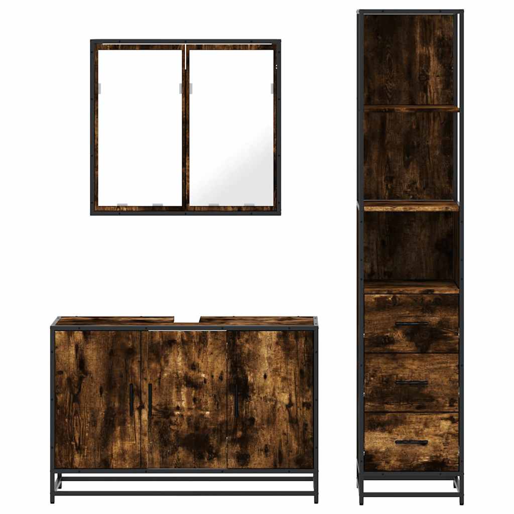 vidaXL Set mobilier de baie, 3 piese, stejar fumuriu, lemn prelucrat vidaXL Set mobilier de baie, 3 piese, stejar fumuriu, lemn prelucrat