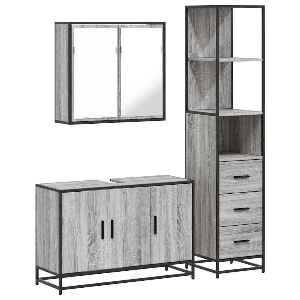 vidaXL Set mobilier de baie, 3 piese, gri sonoma, lemn prelucrat vidaXL Set mobilier de baie, 3 piese, gri sonoma, lemn prelucrat