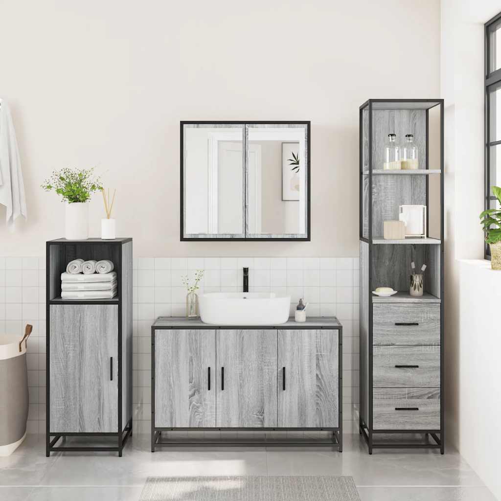 vidaXL Set mobilier de baie, 3 piese, gri sonoma, lemn prelucrat vidaXL Set mobilier de baie, 3 piese, gri sonoma, lemn prelucrat