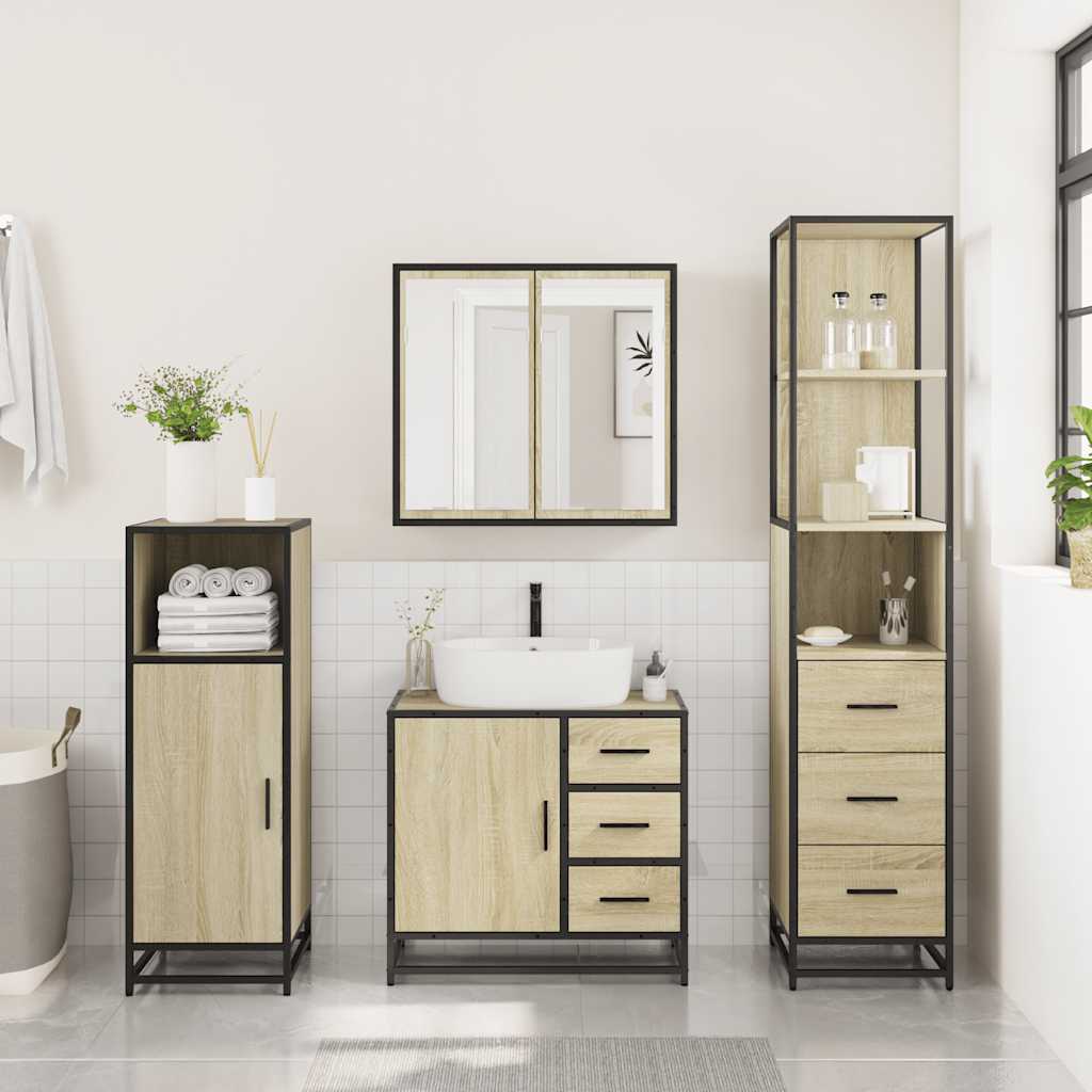 vidaXL Set mobilier de baie, 3 piese, stejar sonoma, lemn prelucrat vidaXL Set mobilier de baie, 3 piese, stejar sonoma, lemn prelucrat