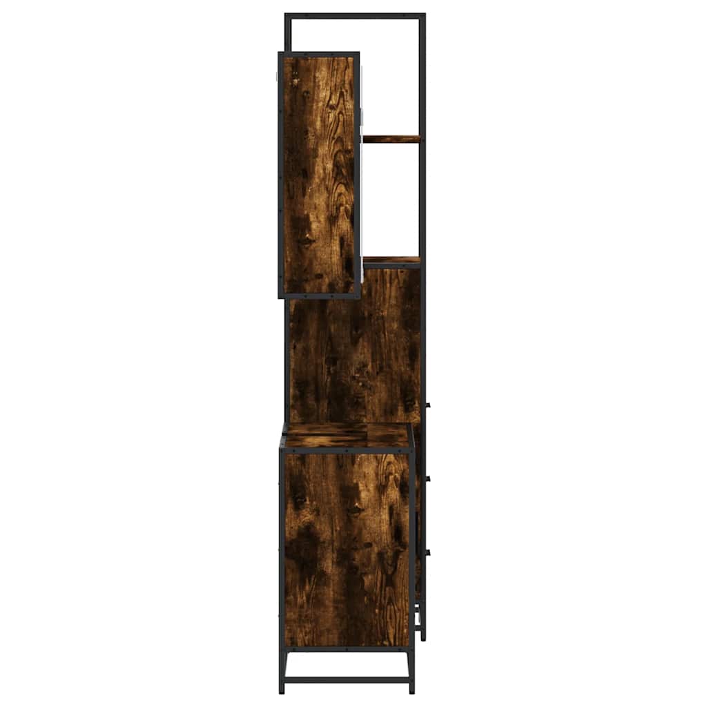 vidaXL Set mobilier de baie, 3 piese, stejar fumuriu, lemn prelucrat