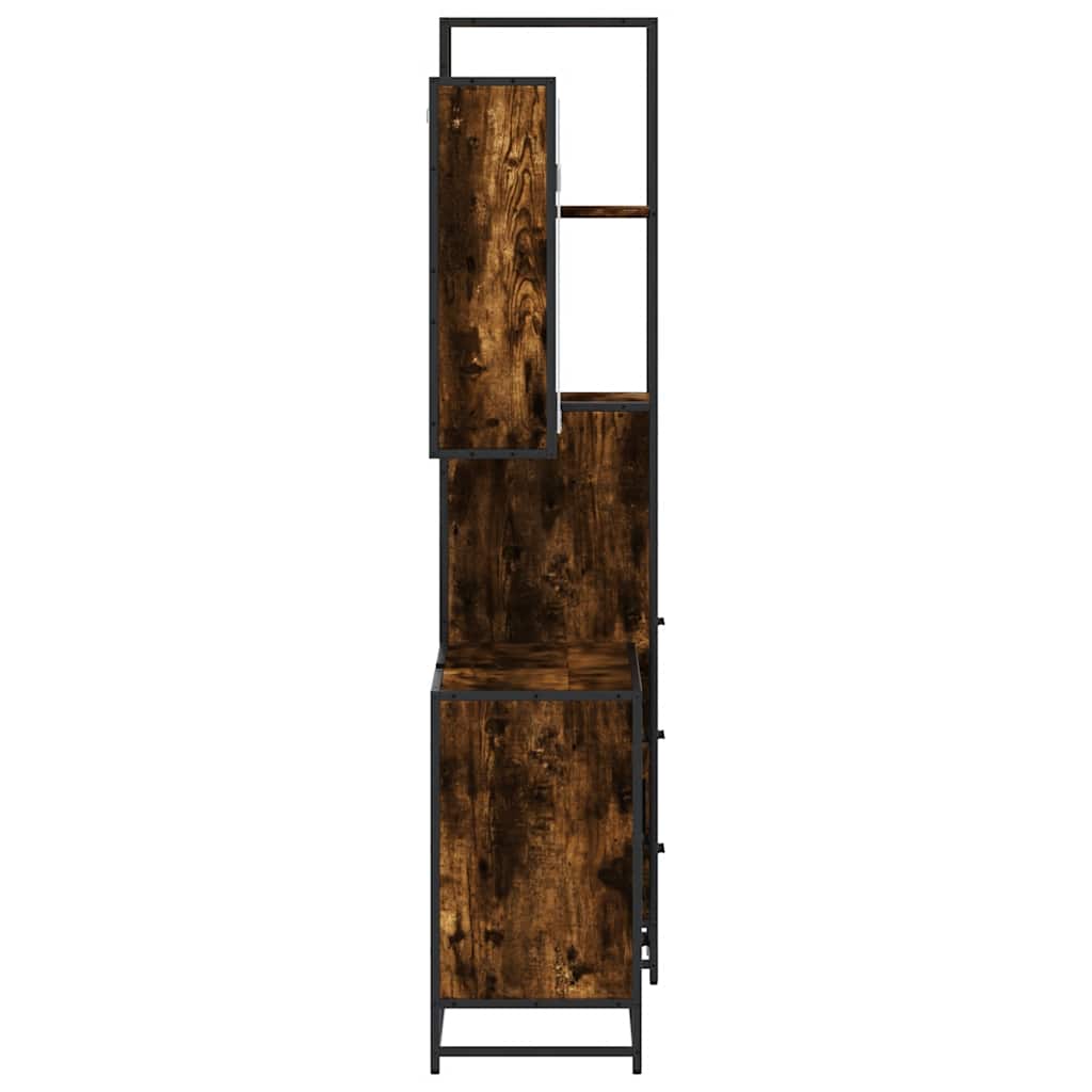 vidaXL Set mobilier de baie, 3 piese, stejar fumuriu, lemn prelucrat