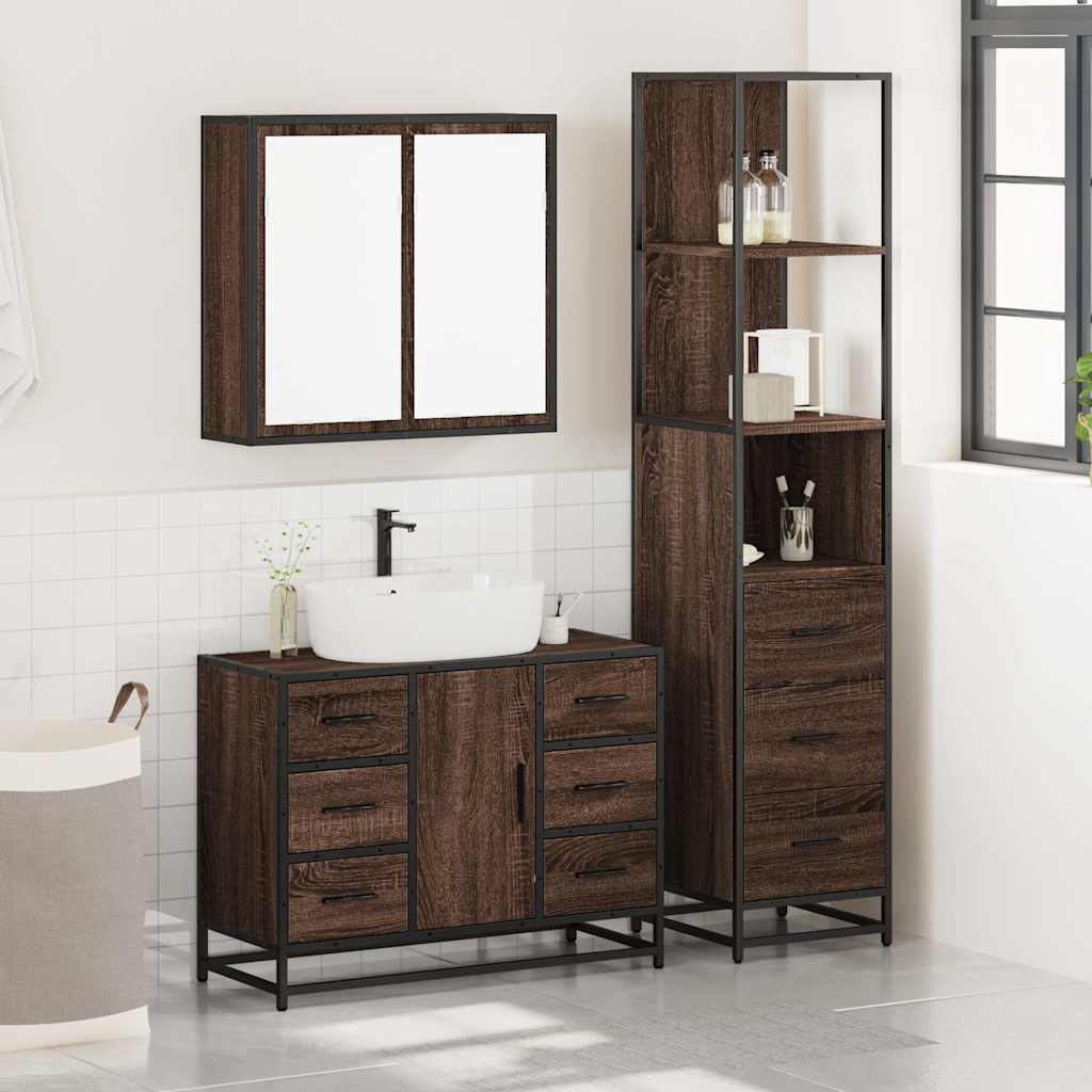 vidaXL Set mobilier de baie, 3 piese, stejar maro, lemn prelucrat