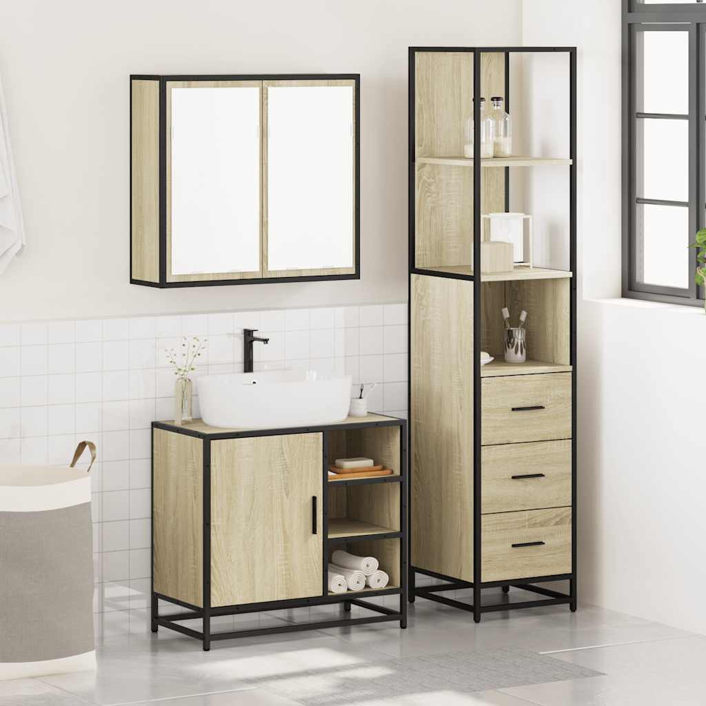 vidaXL Set mobilier de baie, 3 piese, stejar sonoma, lemn prelucrat vidaXL Set mobilier de baie, 3 piese, stejar sonoma, lemn prelucrat