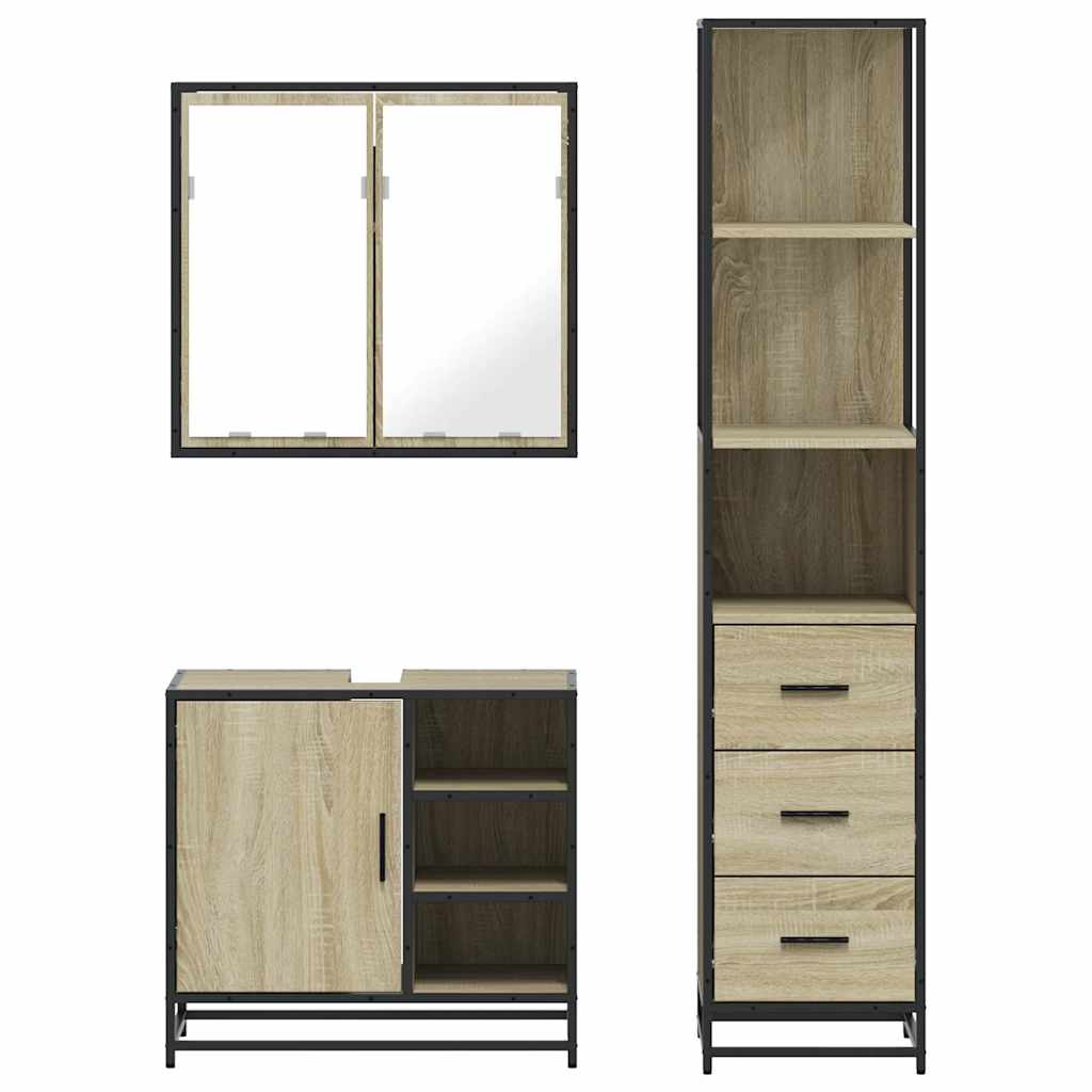 vidaXL Set mobilier de baie, 3 piese, stejar sonoma, lemn prelucrat vidaXL Set mobilier de baie, 3 piese, stejar sonoma, lemn prelucrat