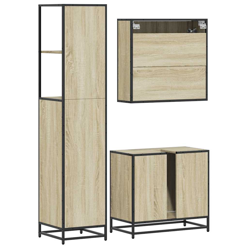 vidaXL Set mobilier de baie, 3 piese, stejar sonoma, lemn prelucrat vidaXL Set mobilier de baie, 3 piese, stejar sonoma, lemn prelucrat