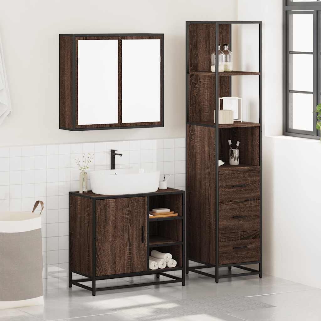 vidaXL Set mobilier de baie, 3 piese, stejar maro, lemn prelucrat