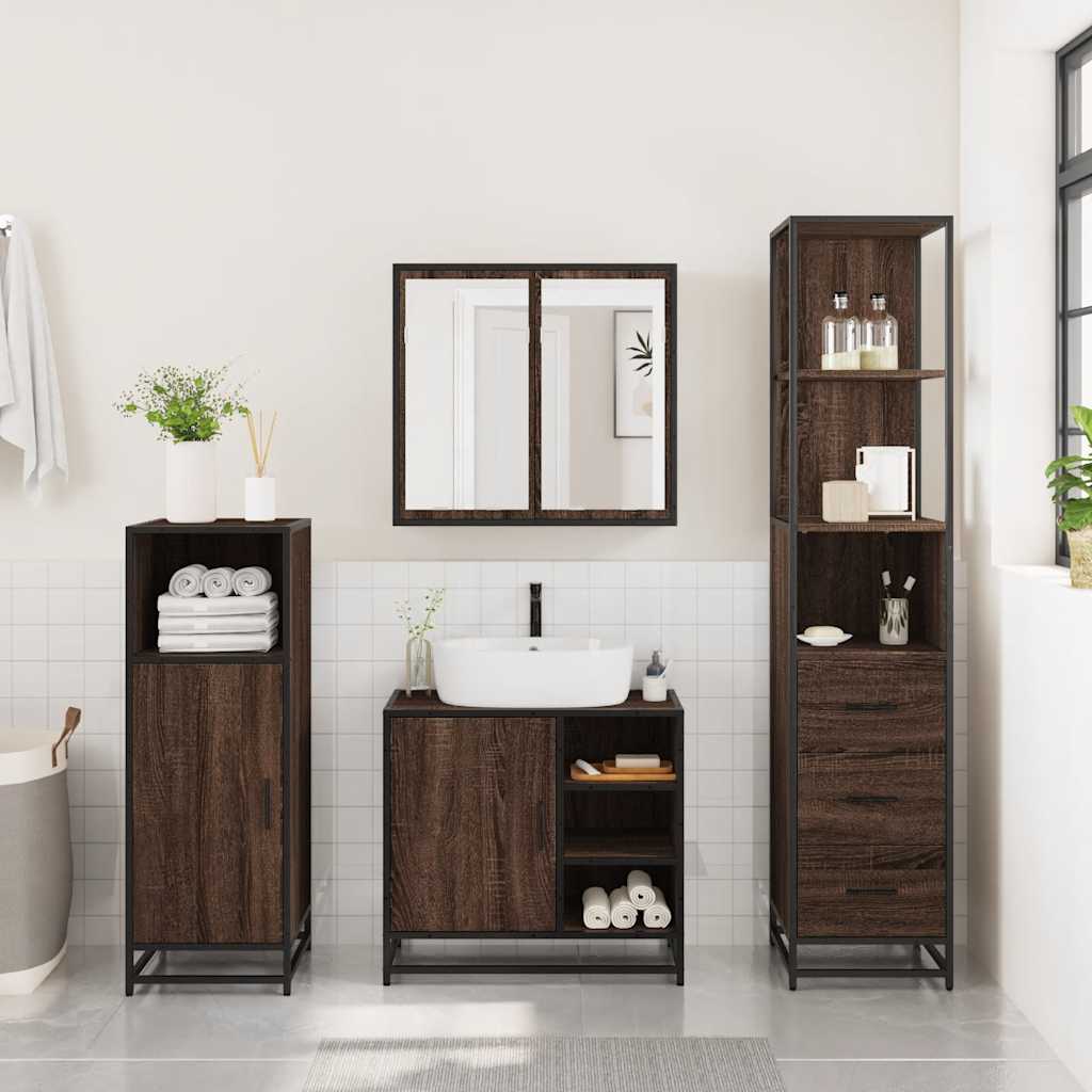 vidaXL Set mobilier de baie, 3 piese, stejar maro, lemn prelucrat