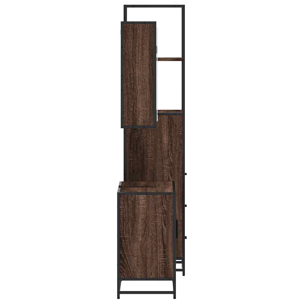 vidaXL Set mobilier de baie, 3 piese, stejar maro, lemn prelucrat