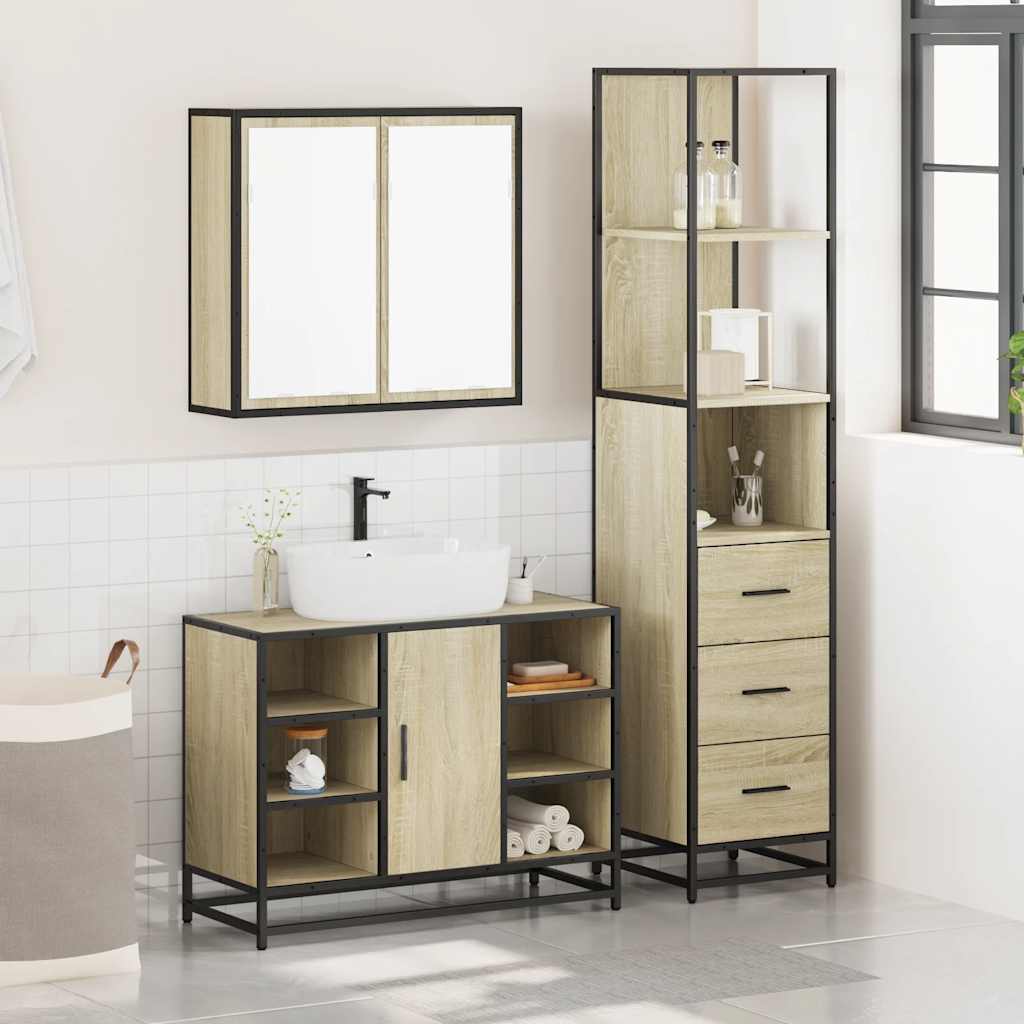 vidaXL Set mobilier de baie, 3 piese, stejar sonoma, lemn prelucrat vidaXL Set mobilier de baie, 3 piese, stejar sonoma, lemn prelucrat