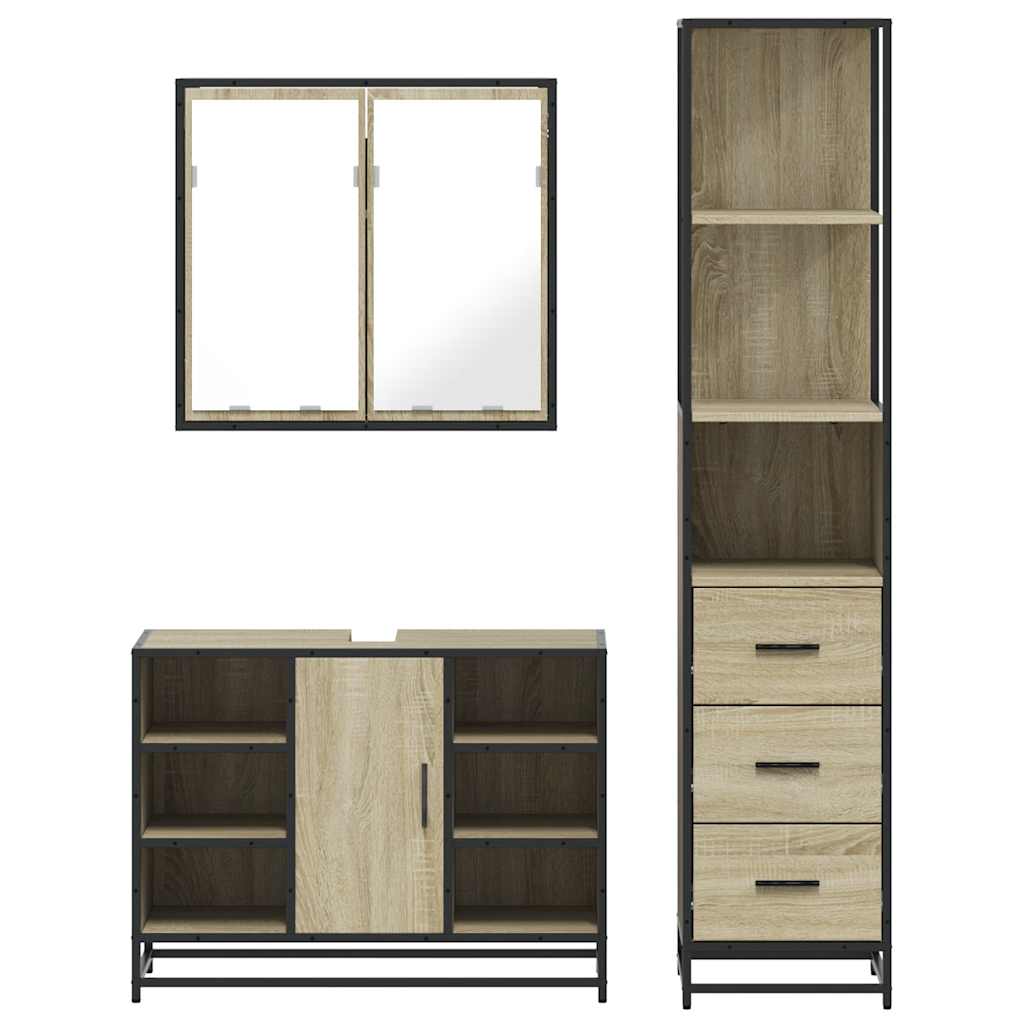 vidaXL Set mobilier de baie, 3 piese, stejar sonoma, lemn prelucrat vidaXL Set mobilier de baie, 3 piese, stejar sonoma, lemn prelucrat