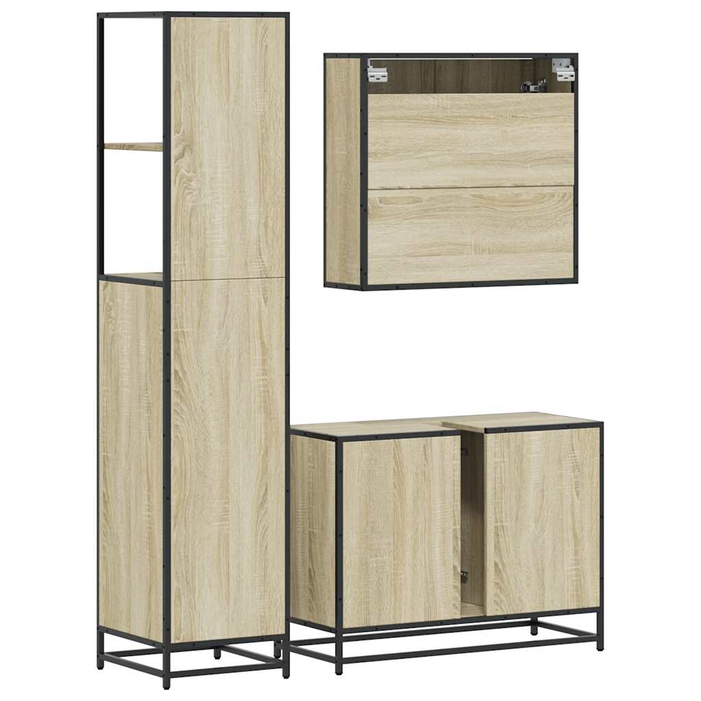 vidaXL Set mobilier de baie, 3 piese, stejar sonoma, lemn prelucrat vidaXL Set mobilier de baie, 3 piese, stejar sonoma, lemn prelucrat