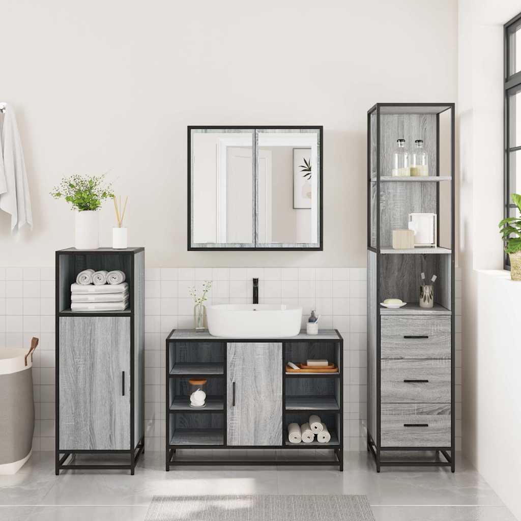 vidaXL Set mobilier de baie, 3 piese, gri sonoma, lemn prelucrat vidaXL Set mobilier de baie, 3 piese, gri sonoma, lemn prelucrat
