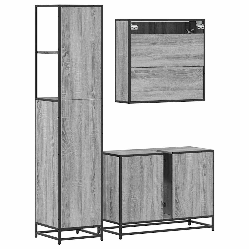 vidaXL Set mobilier de baie, 3 piese, gri sonoma, lemn prelucrat vidaXL Set mobilier de baie, 3 piese, gri sonoma, lemn prelucrat