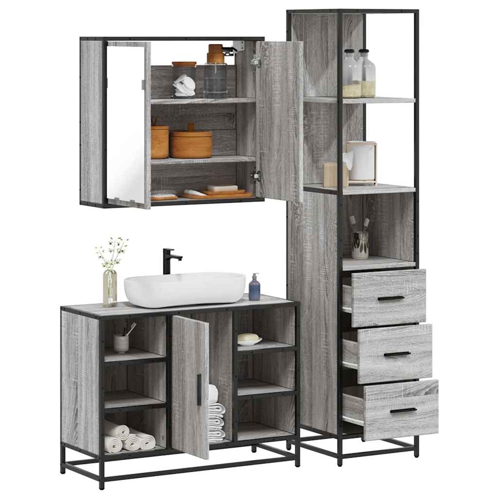 vidaXL Set mobilier de baie, 3 piese, gri sonoma, lemn prelucrat vidaXL Set mobilier de baie, 3 piese, gri sonoma, lemn prelucrat