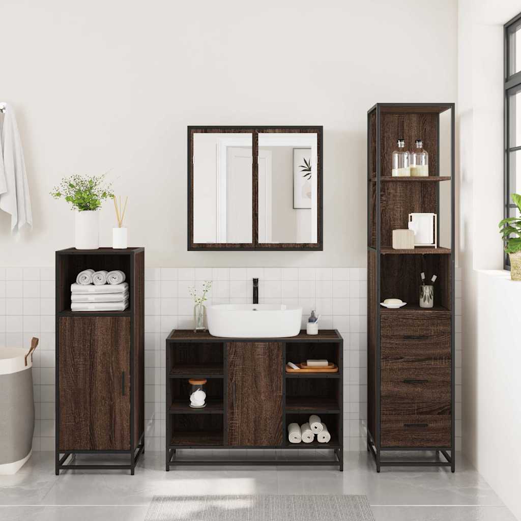 vidaXL Set mobilier de baie, 3 piese, stejar maro, lemn prelucrat