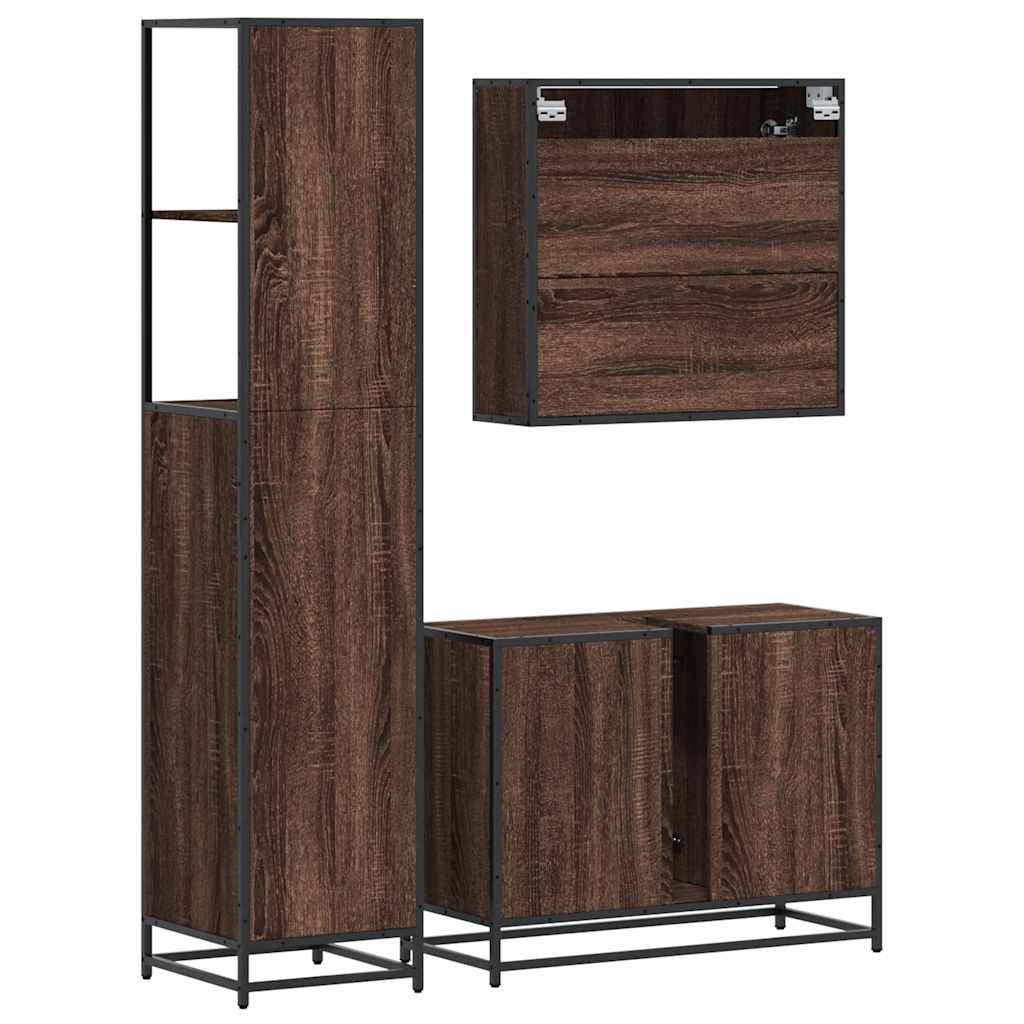 vidaXL Set mobilier de baie, 3 piese, stejar maro, lemn prelucrat