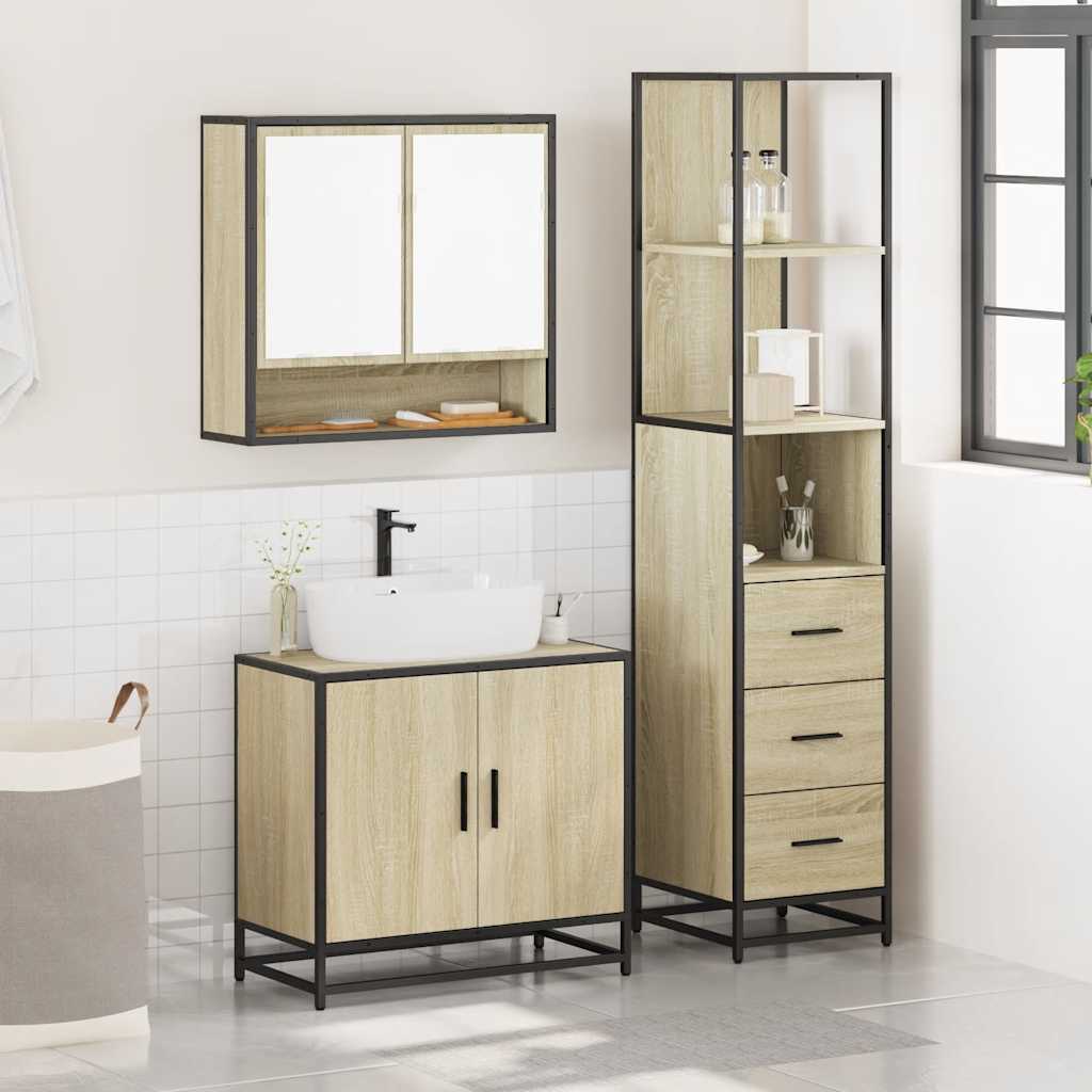 vidaXL Set mobilier de baie, 3 piese, stejar sonoma, lemn prelucrat