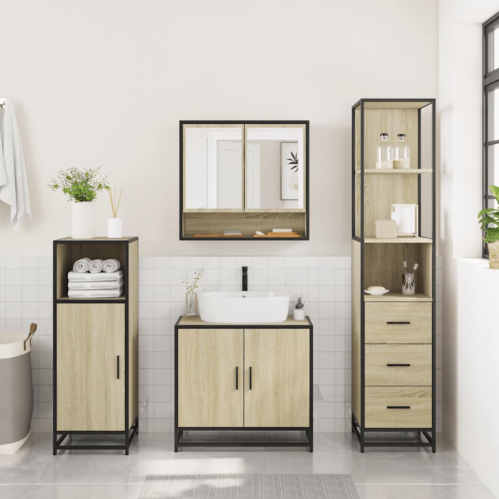 vidaXL Set mobilier de baie, 3 piese, stejar sonoma, lemn prelucrat