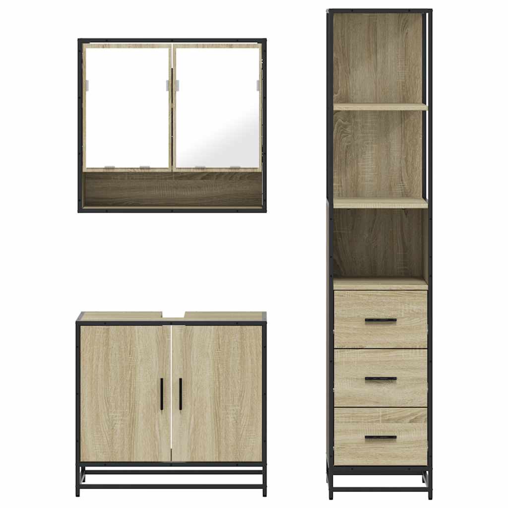 vidaXL Set mobilier de baie, 3 piese, stejar sonoma, lemn prelucrat