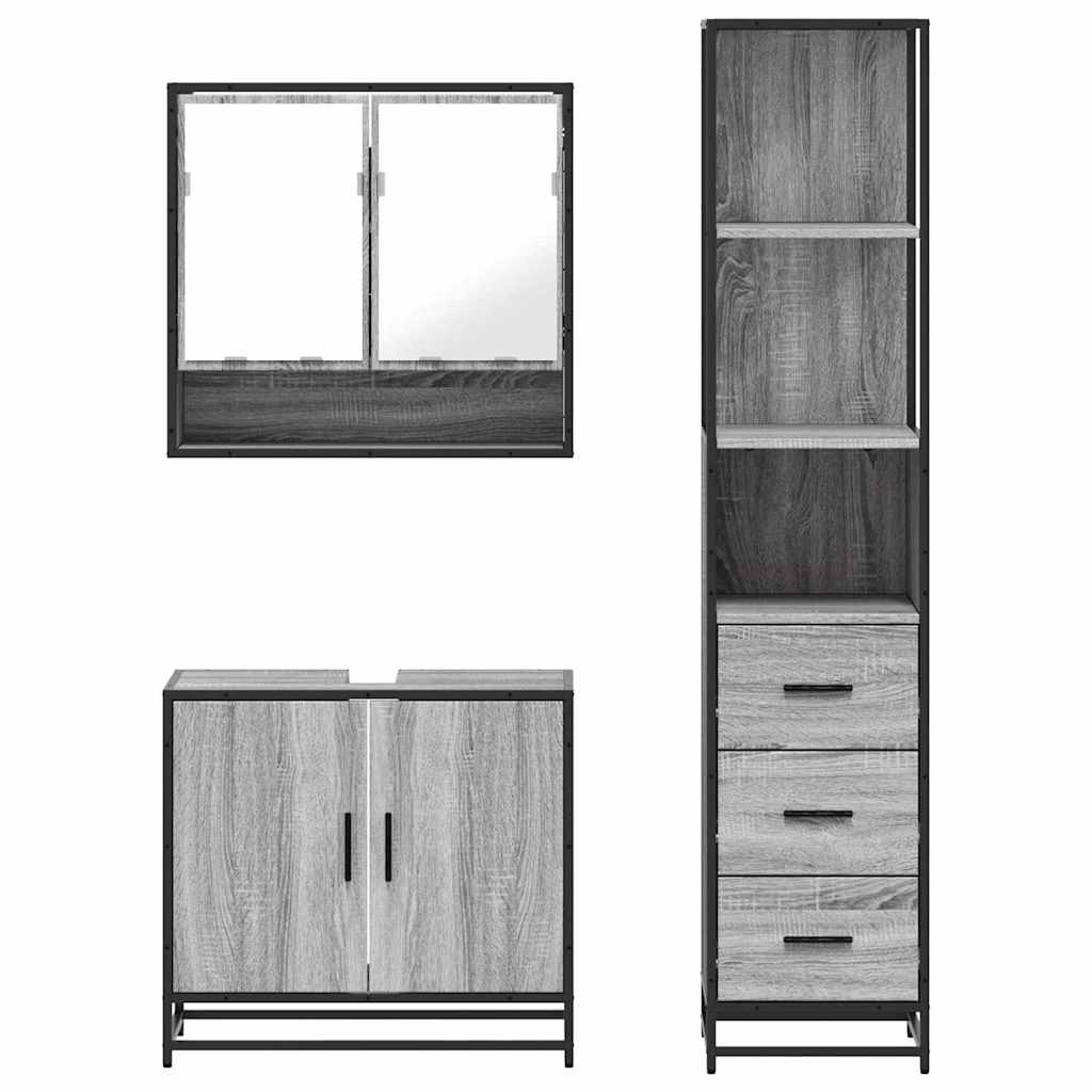 vidaXL Set mobilier de baie, 3 piese, gri sonoma, lemn prelucrat vidaXL Set mobilier de baie, 3 piese, gri sonoma, lemn prelucrat