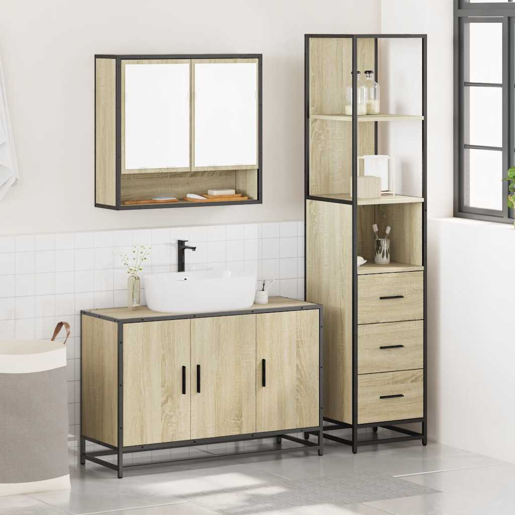 vidaXL Set mobilier de baie, 3 piese, stejar sonoma, lemn prelucrat