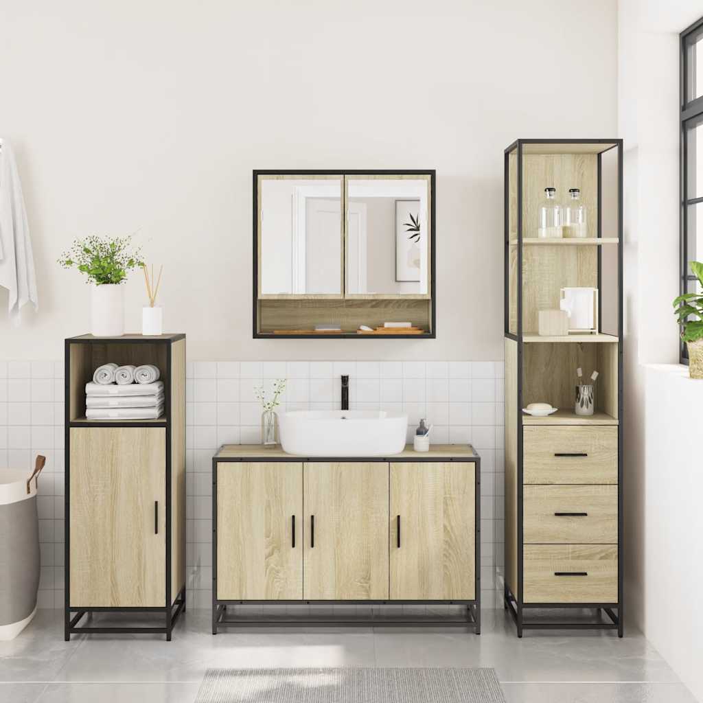 vidaXL Set mobilier de baie, 3 piese, stejar sonoma, lemn prelucrat