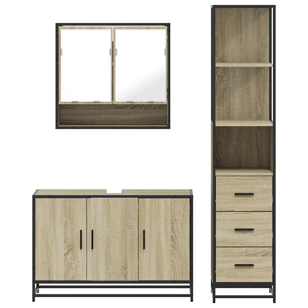 vidaXL Set mobilier de baie, 3 piese, stejar sonoma, lemn prelucrat