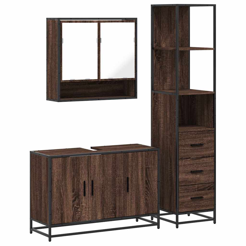 vidaXL Set mobilier de baie, 3 piese, stejar maro, lemn prelucrat