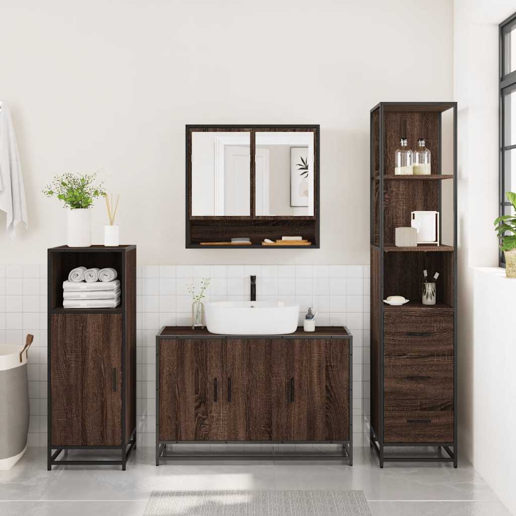 vidaXL Set mobilier de baie, 3 piese, stejar maro, lemn prelucrat