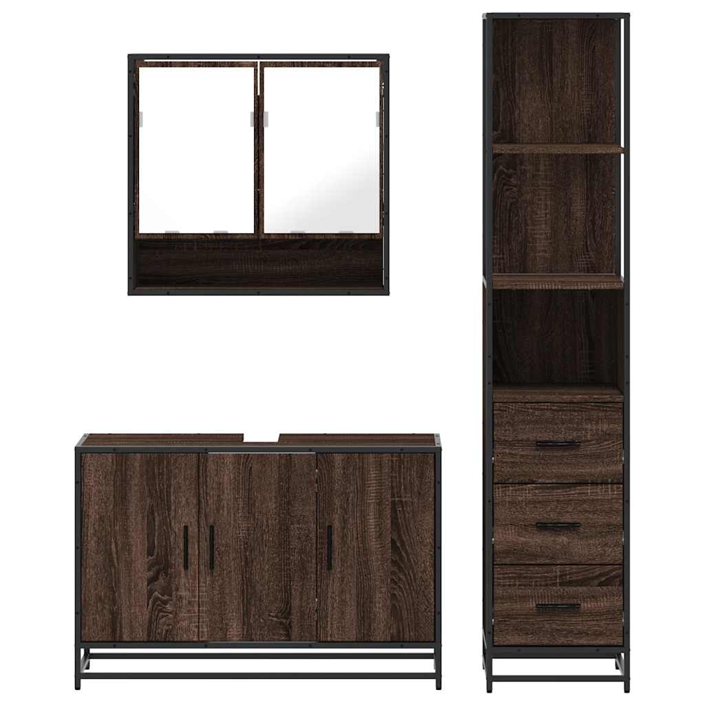 vidaXL Set mobilier de baie, 3 piese, stejar maro, lemn prelucrat