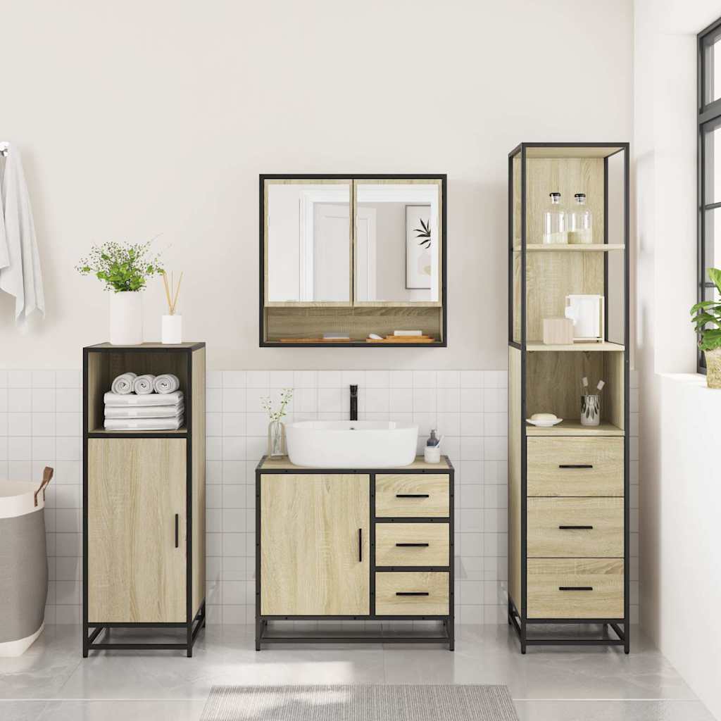 vidaXL Set mobilier de baie, 3 piese, stejar sonoma, lemn prelucrat