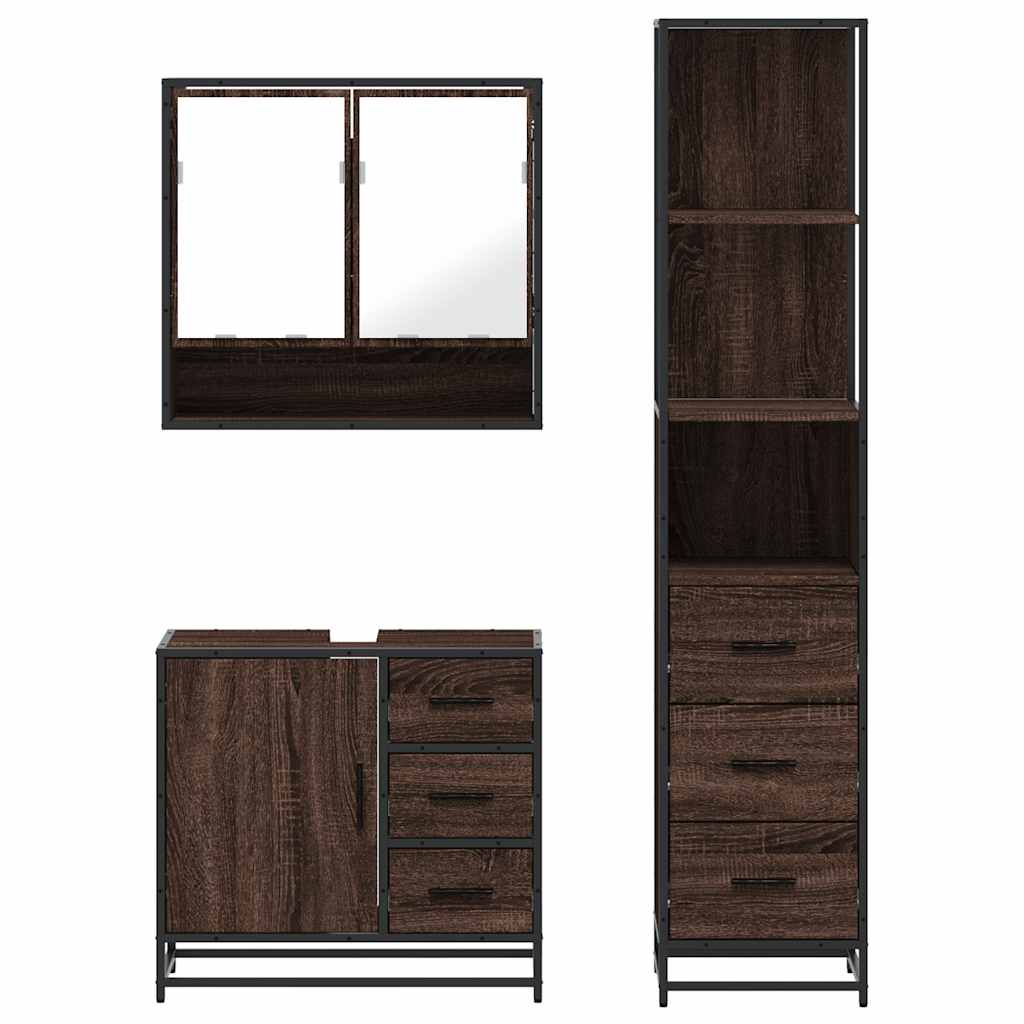 vidaXL Set mobilier de baie, 3 piese, stejar maro, lemn prelucrat