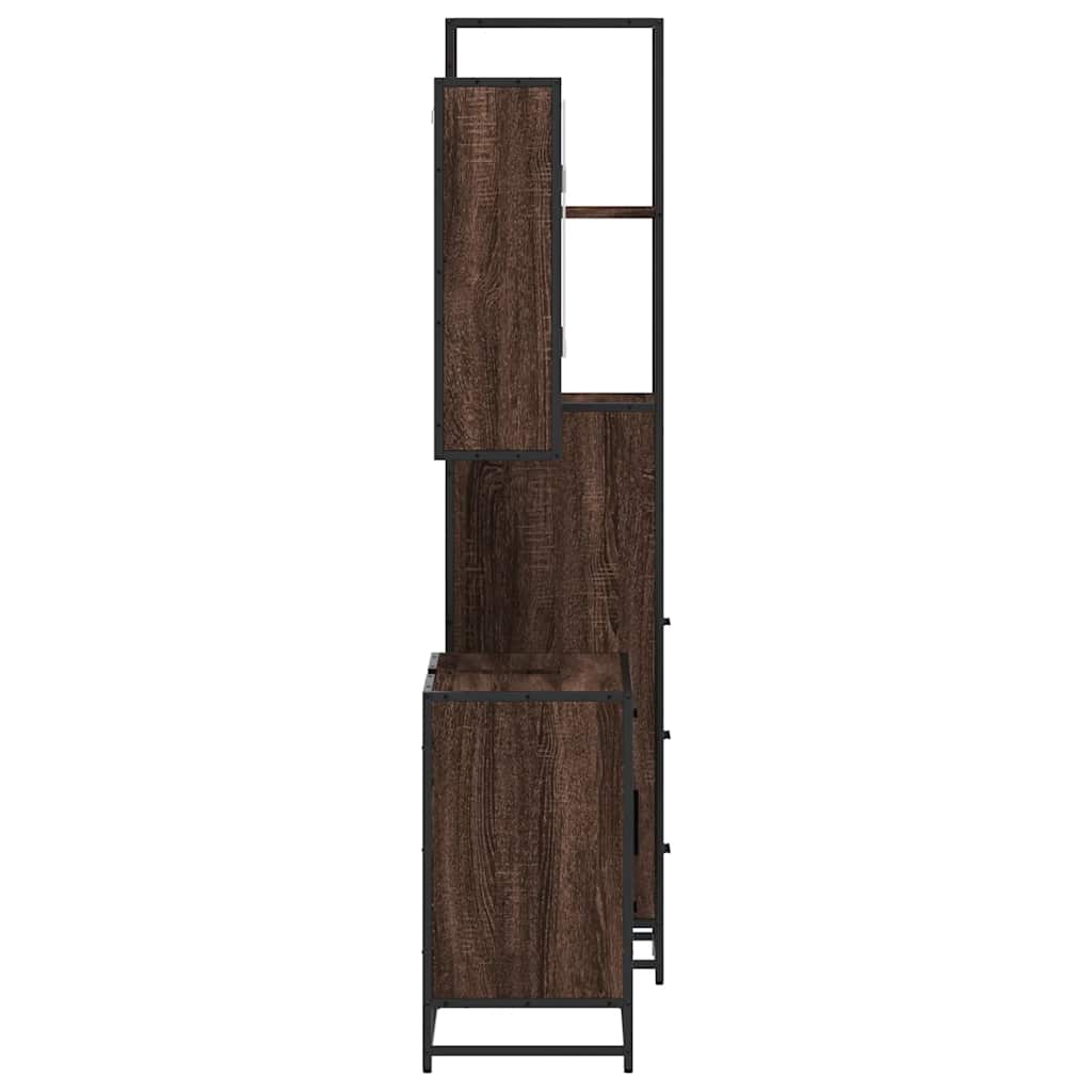 vidaXL Set mobilier de baie, 3 piese, stejar maro, lemn prelucrat