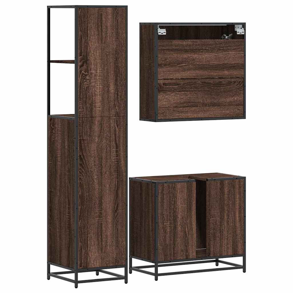 vidaXL Set mobilier de baie, 3 piese, stejar maro, lemn prelucrat