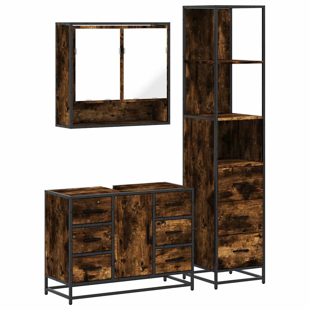 vidaXL Set mobilier de baie, 3 piese, stejar fumuriu, lemn prelucrat vidaXL Set mobilier de baie, 3 piese, stejar fumuriu, lemn prelucrat