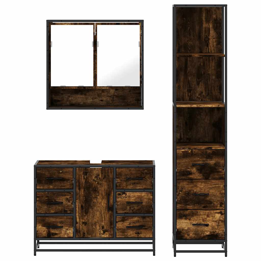 vidaXL Set mobilier de baie, 3 piese, stejar fumuriu, lemn prelucrat vidaXL Set mobilier de baie, 3 piese, stejar fumuriu, lemn prelucrat