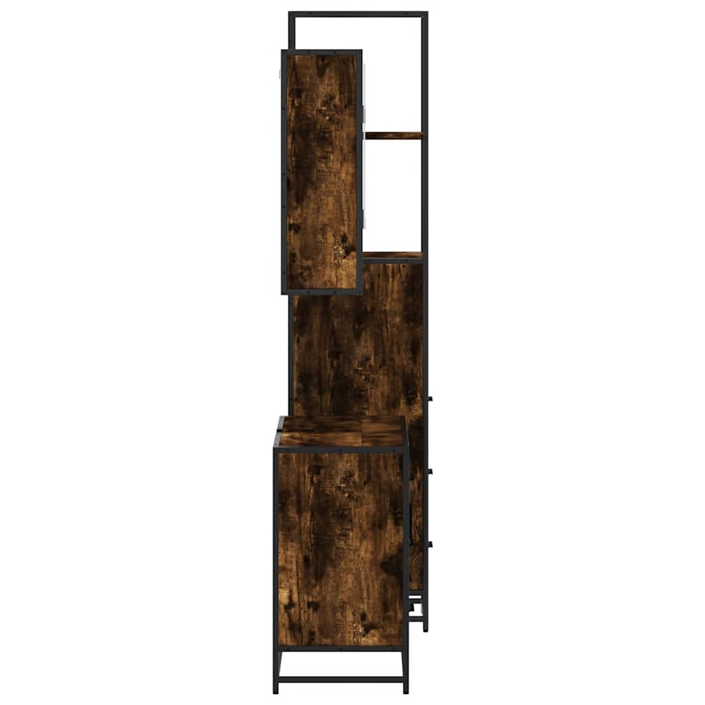 vidaXL Set mobilier de baie, 3 piese, stejar fumuriu, lemn prelucrat vidaXL Set mobilier de baie, 3 piese, stejar fumuriu, lemn prelucrat