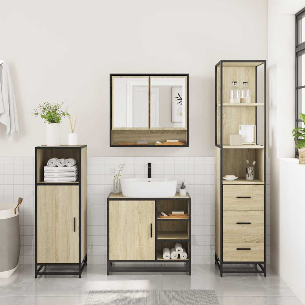 vidaXL Set mobilier de baie, 3 piese, stejar sonoma, lemn prelucrat vidaXL Set mobilier de baie, 3 piese, stejar sonoma, lemn prelucrat