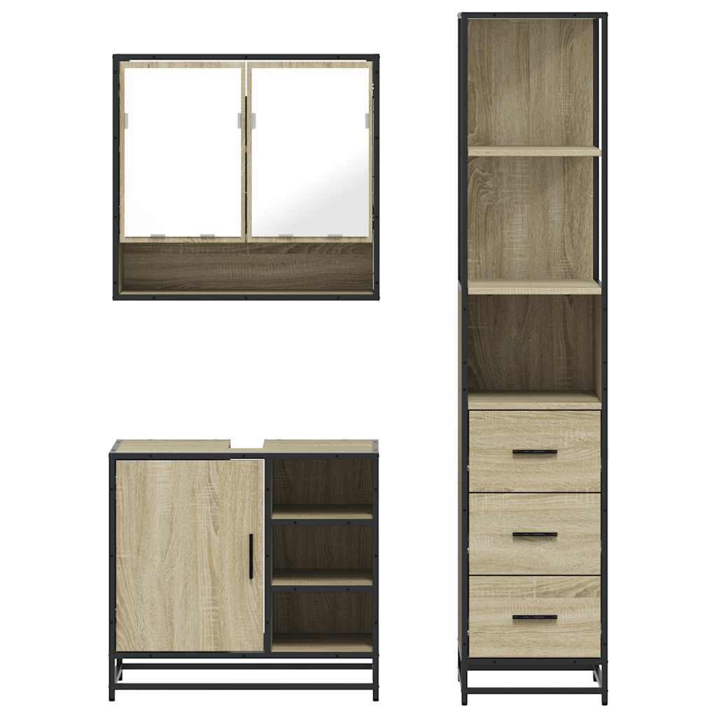 vidaXL Set mobilier de baie, 3 piese, stejar sonoma, lemn prelucrat vidaXL Set mobilier de baie, 3 piese, stejar sonoma, lemn prelucrat