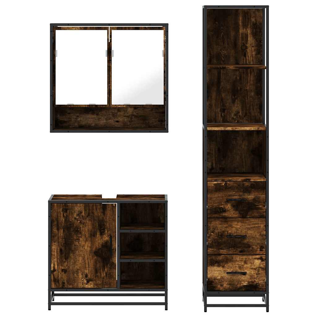 vidaXL Set mobilier de baie, 3 piese, stejar fumuriu, lemn prelucrat vidaXL Set mobilier de baie, 3 piese, stejar fumuriu, lemn prelucrat