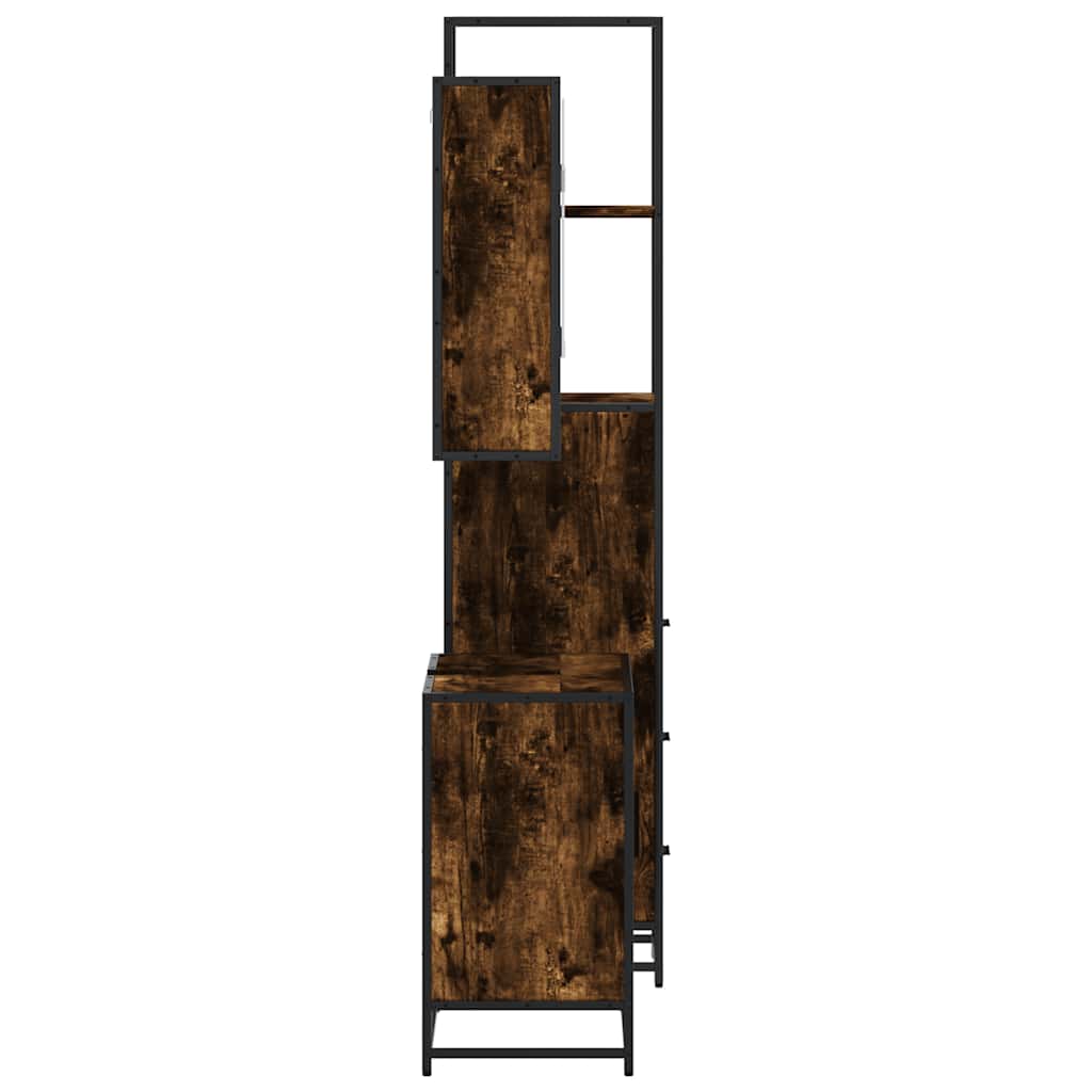 vidaXL Set mobilier de baie, 3 piese, stejar fumuriu, lemn prelucrat vidaXL Set mobilier de baie, 3 piese, stejar fumuriu, lemn prelucrat