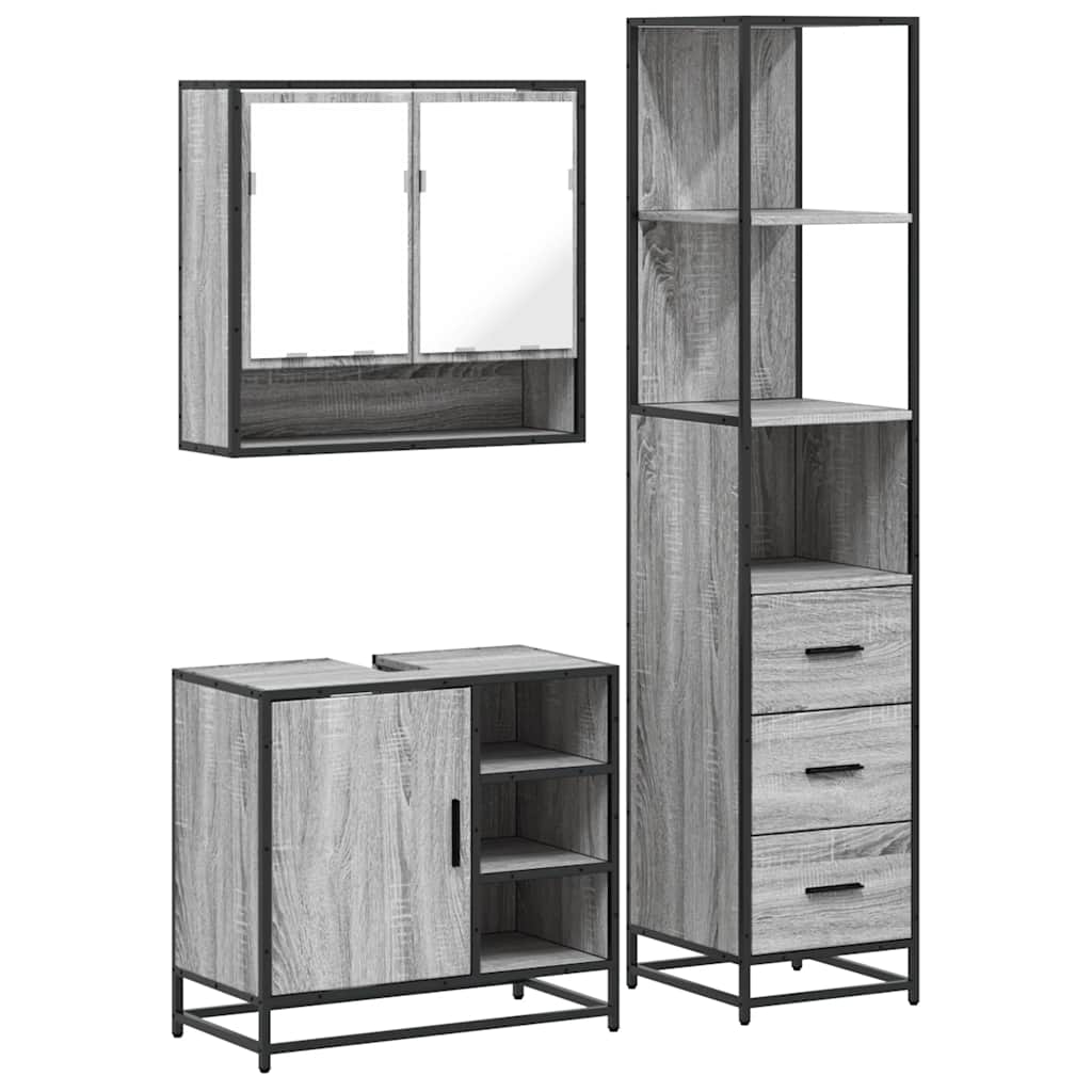 vidaXL Set mobilier de baie, 3 piese, gri sonoma, lemn prelucrat vidaXL Set mobilier de baie, 3 piese, gri sonoma, lemn prelucrat