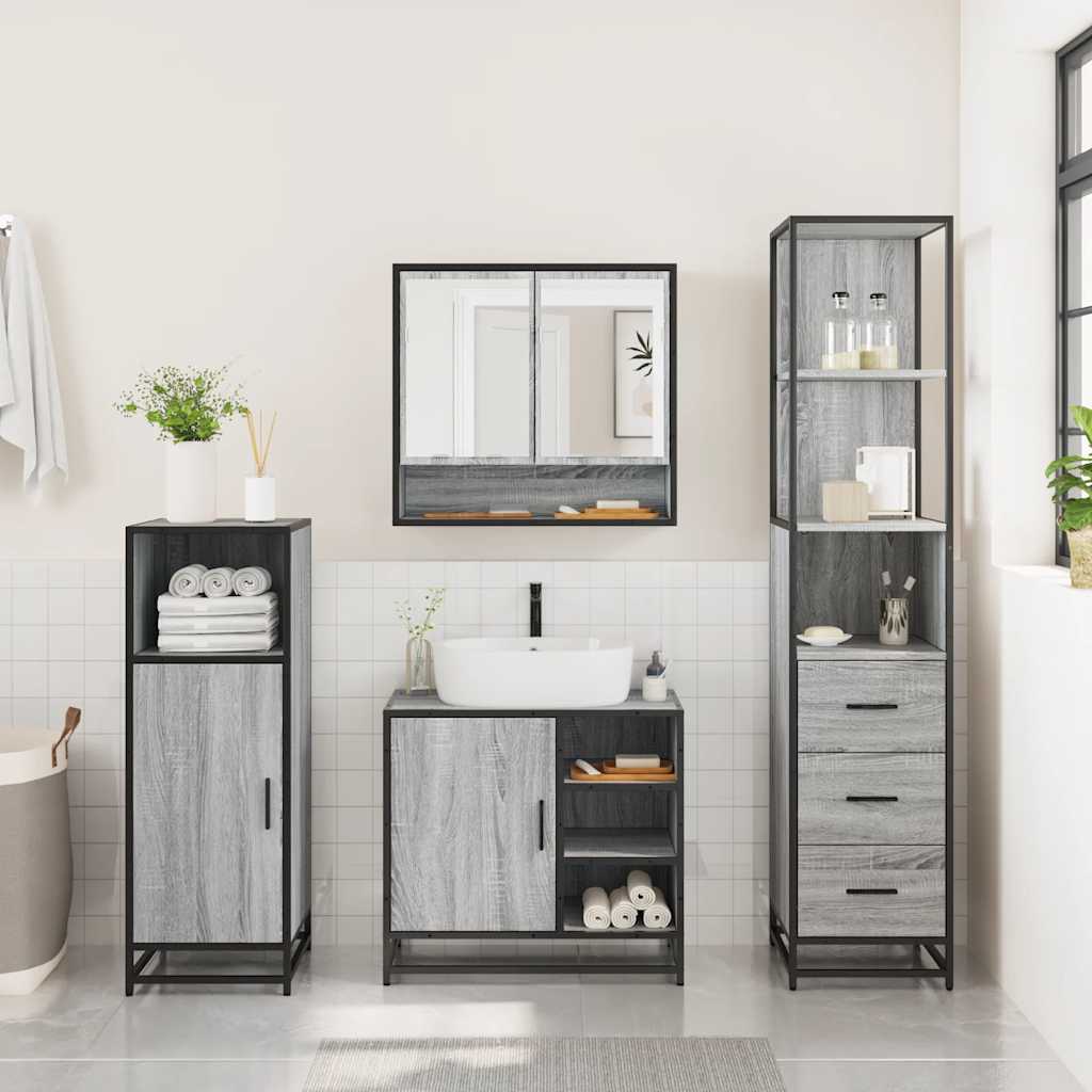 vidaXL Set mobilier de baie, 3 piese, gri sonoma, lemn prelucrat vidaXL Set mobilier de baie, 3 piese, gri sonoma, lemn prelucrat