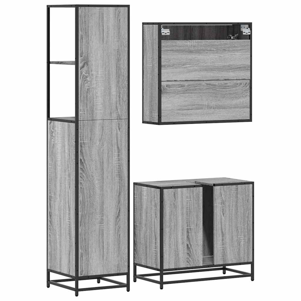 vidaXL Set mobilier de baie, 3 piese, gri sonoma, lemn prelucrat vidaXL Set mobilier de baie, 3 piese, gri sonoma, lemn prelucrat