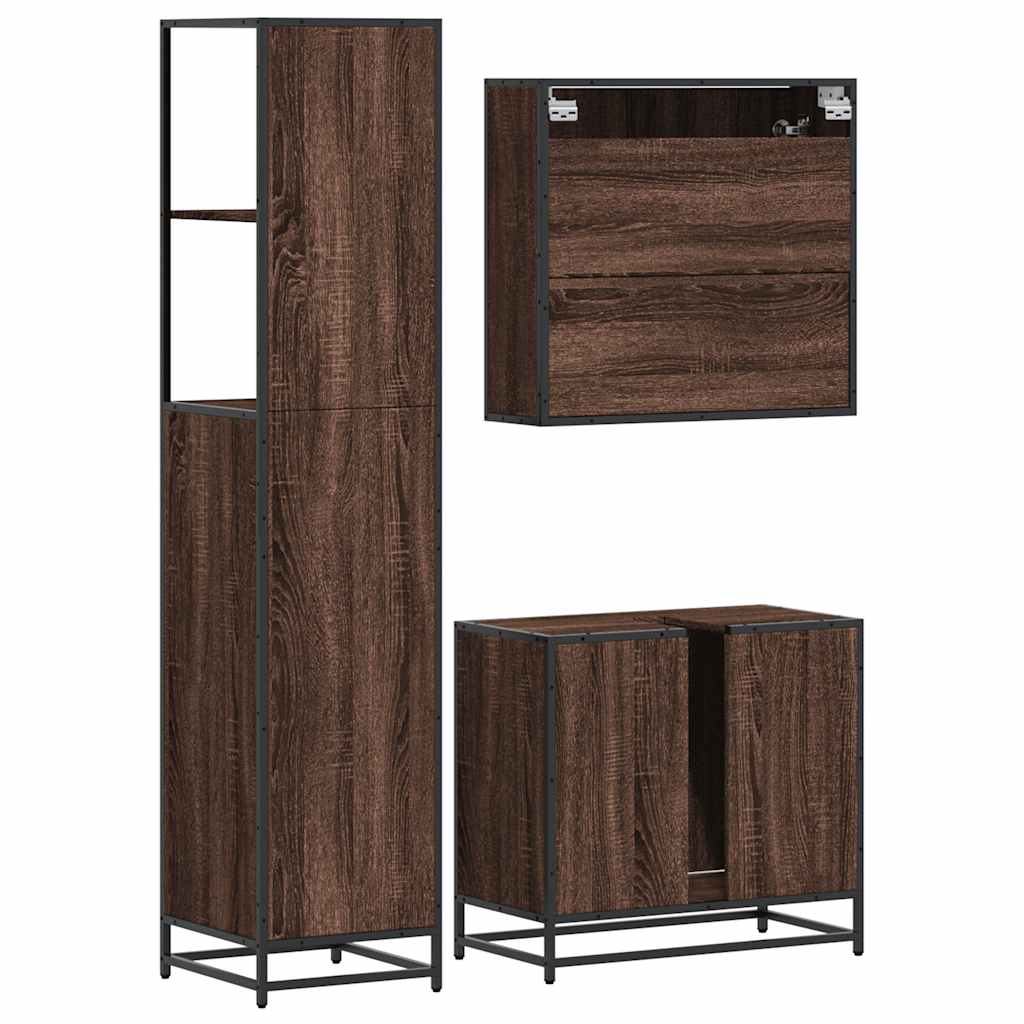 vidaXL Set mobilier de baie, 3 piese, stejar maro, lemn prelucrat