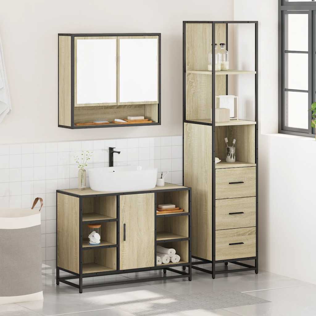 vidaXL Set de mobilier de baie din 3 piese din lemn de stejar Sonoma vidaXL Set de mobilier de baie din 3 piese din lemn de stejar Sonoma